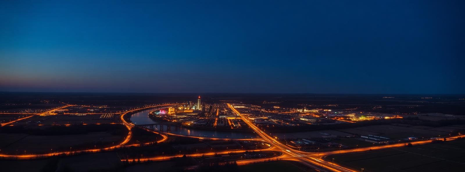 Aerial view of the Clarksville, Tennessee skyline at dusk, illustrating the metro area TactStack serves structural steel businesses in