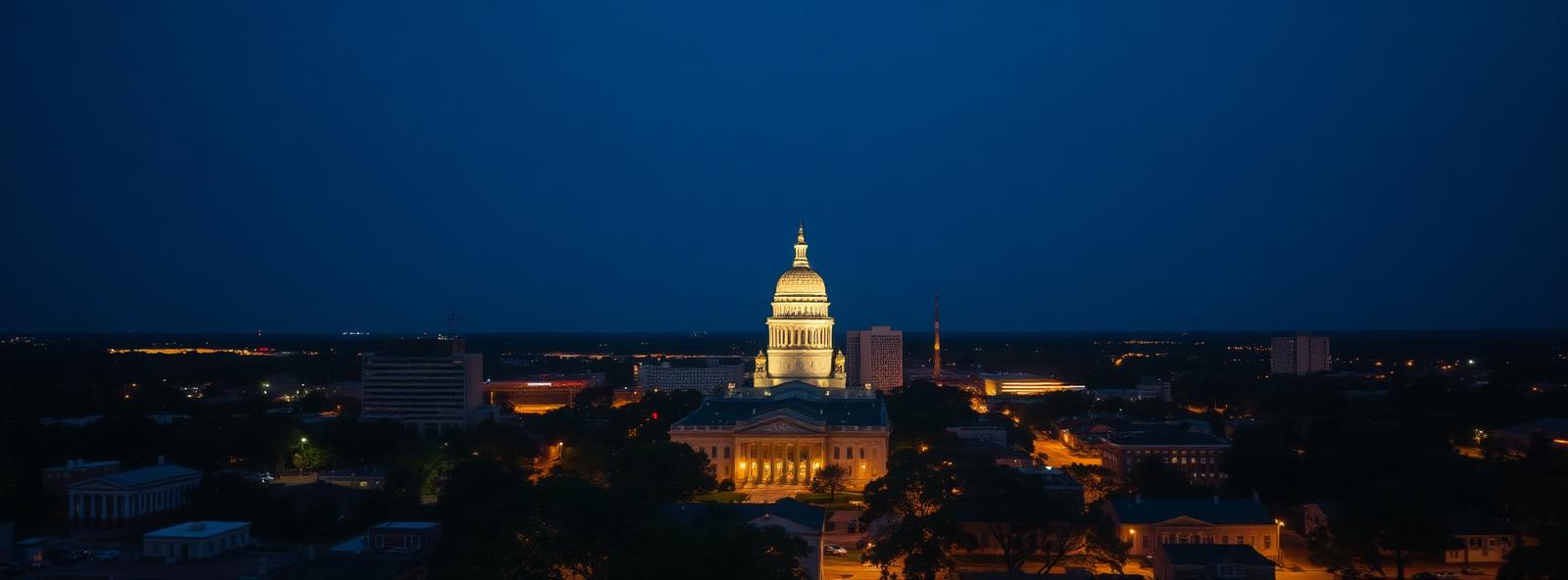 Aerial view of the Jackson, Mississippi skyline at dusk, illustrating the metro area TactStack serves composites businesses in