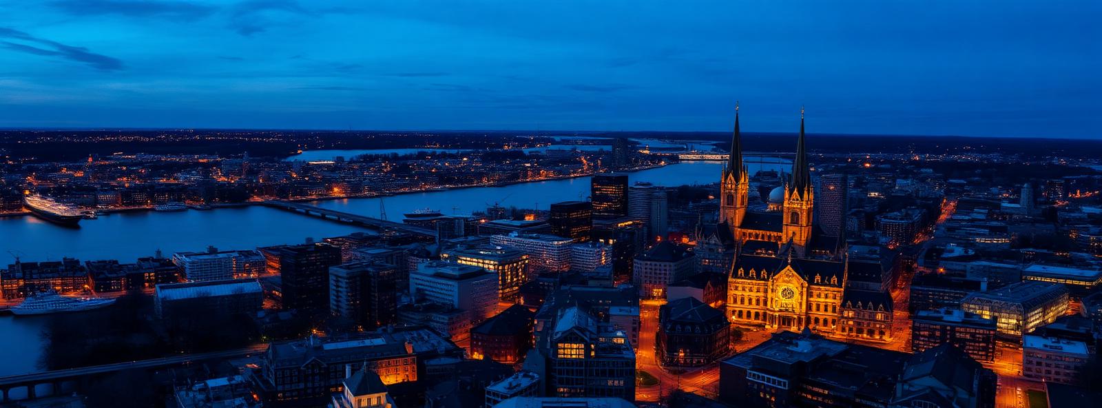 Aerial view of the New Haven, Connecticut skyline at dusk, illustrating the metro area TactStack serves structural steel businesses in