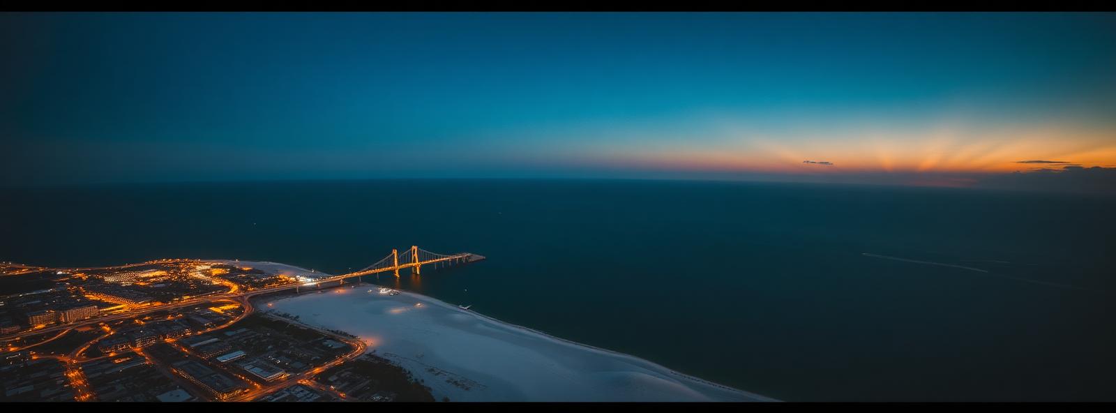 Aerial view of the Pensacola, Florida skyline at dusk, illustrating the metro area TactStack serves electrical businesses in