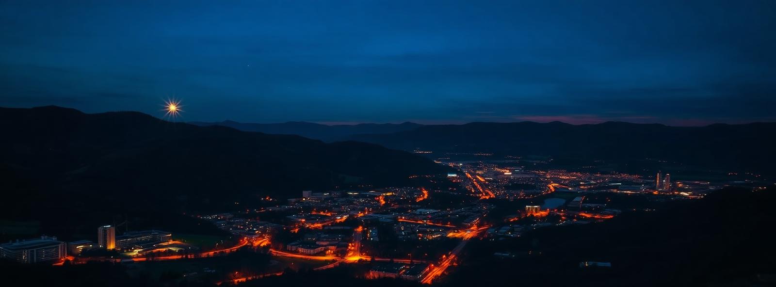 Aerial view of the Roanoke, Virginia skyline at dusk, illustrating the metro area TactStack serves structural steel businesses in