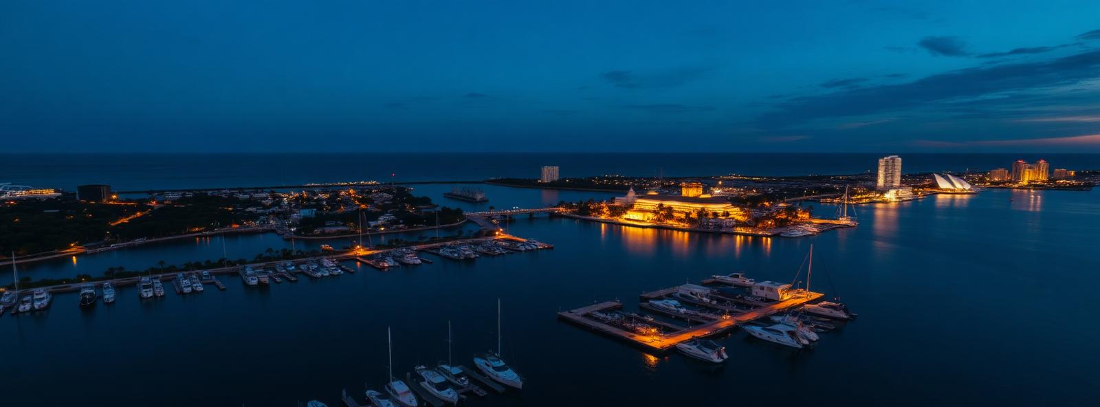 Aerial view of the Sarasota, Florida skyline at dusk, illustrating the metro area TactStack serves HVAC businesses in